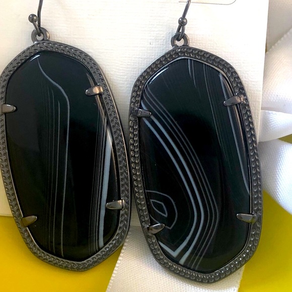 NWOT RARE & Retired Kendra Scott Danielle Earrings Black Banded Agate & Gunmetal - Picture 11 of 14